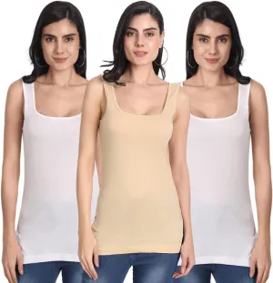 Tank Tops for Women's 3 Pack Cotton Spaghetti Strap Summer Camisole Scoop Neck Slim Fit Sleeveless