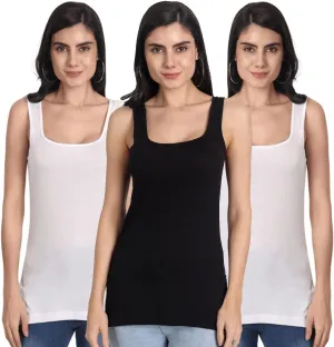 Tank Tops for Women's 3 Pack Cotton Spaghetti Strap Summer Camisole Scoop Neck Slim Fit Sleeveless