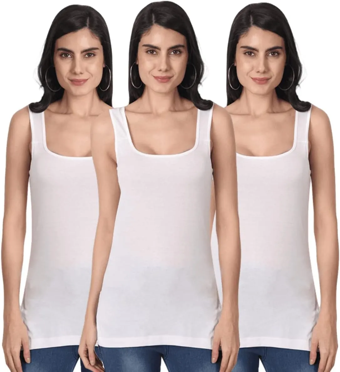 Tank Tops for Women's 3 Pack Cotton Spaghetti Strap Summer Camisole Scoop Neck Slim Fit Sleeveless