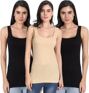 Tank Tops for Women's 3 Pack Cotton Spaghetti Strap Summer Camisole Scoop Neck Slim Fit Sleeveless