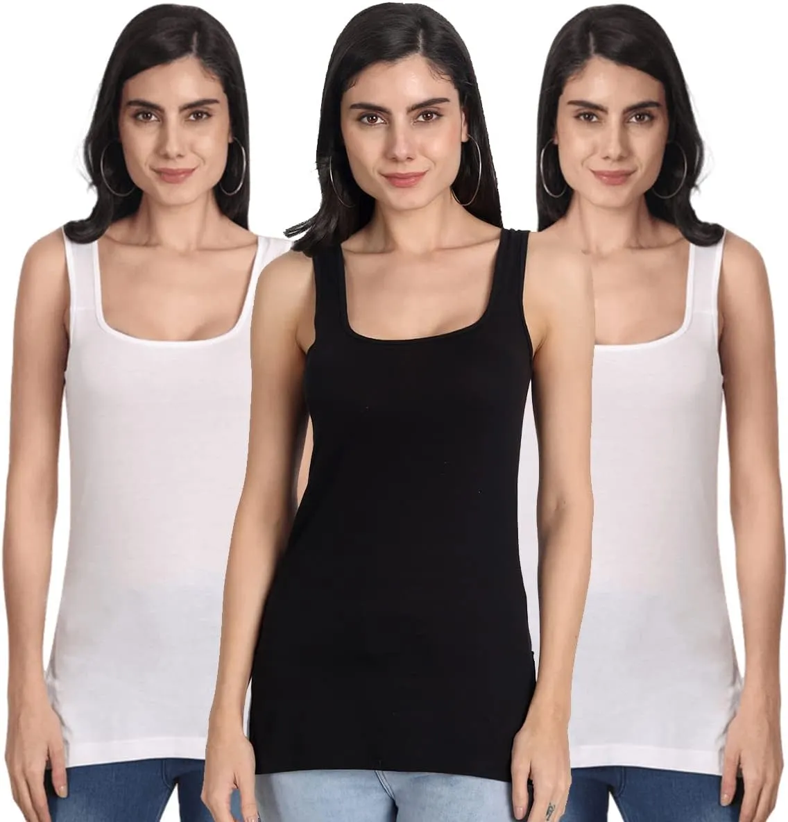Tank Tops for Women's 3 Pack Cotton Spaghetti Strap Summer Camisole Scoop Neck Slim Fit Sleeveless