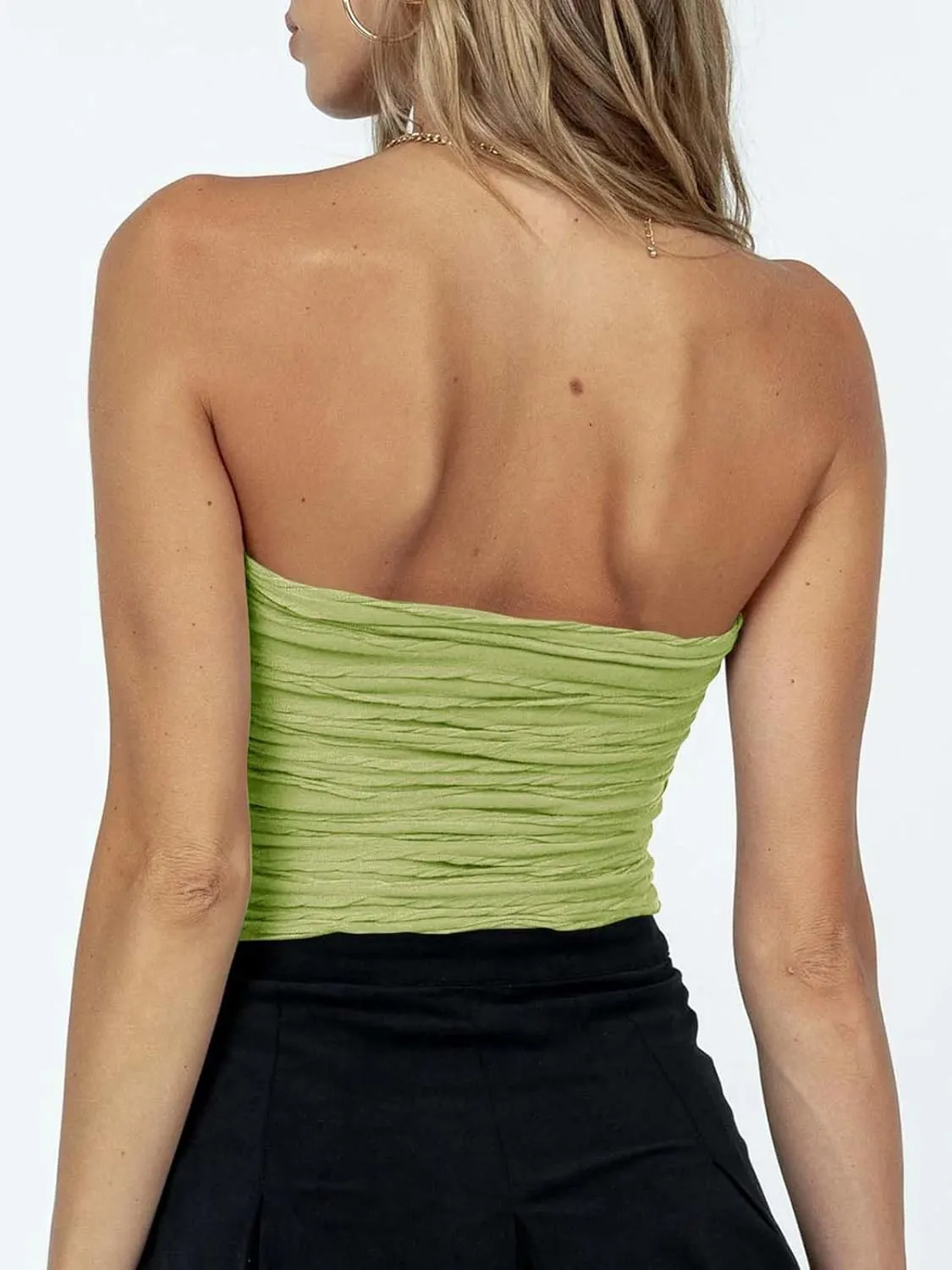 Tankaneo Womens Textured Tube Top Sexy Strapless Solid Crop Tops Sleeveless Stretch Party Clubwear Tank Top