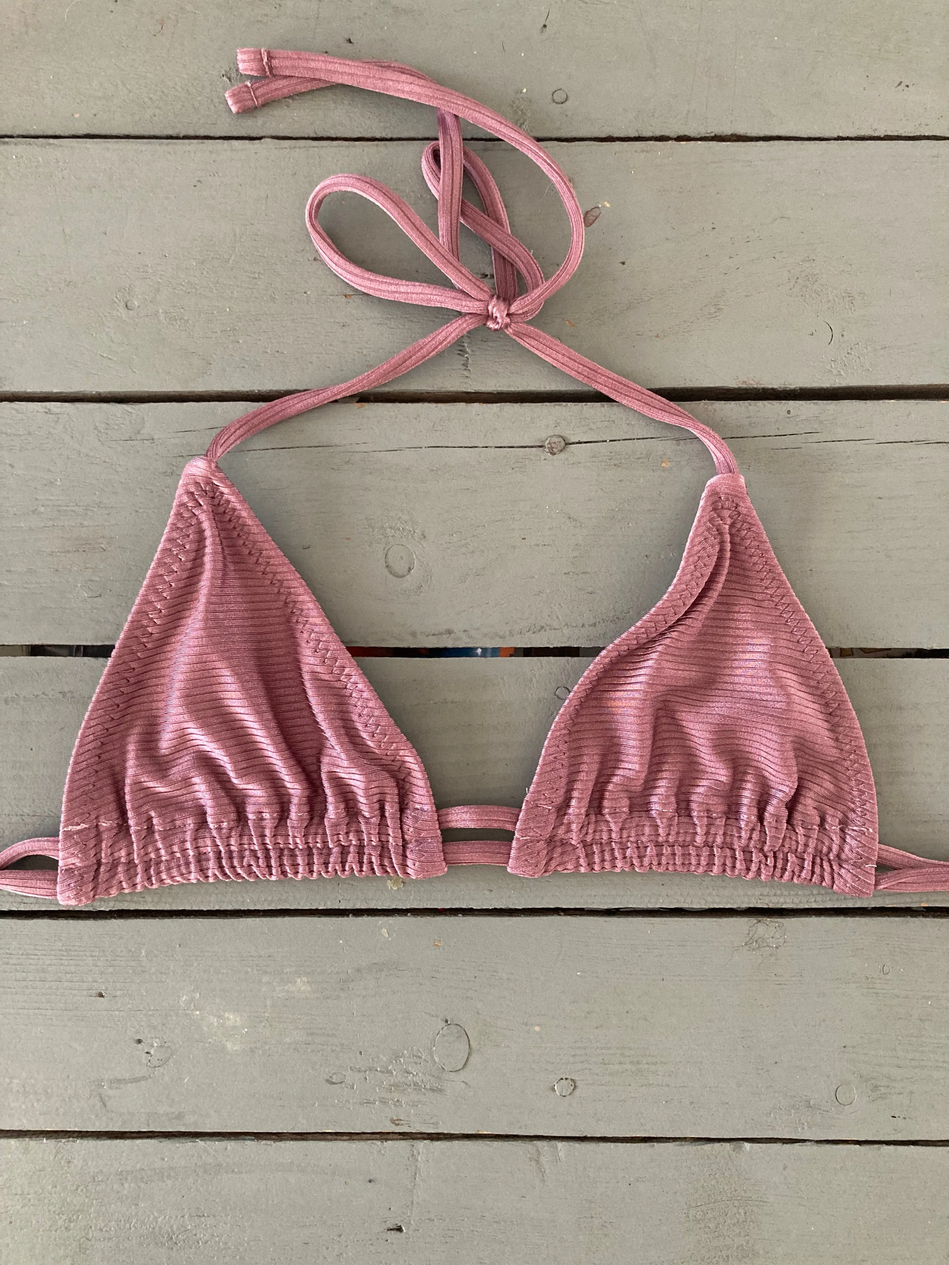 Textured Dark Mauve 2 String Triangle Bikini Top