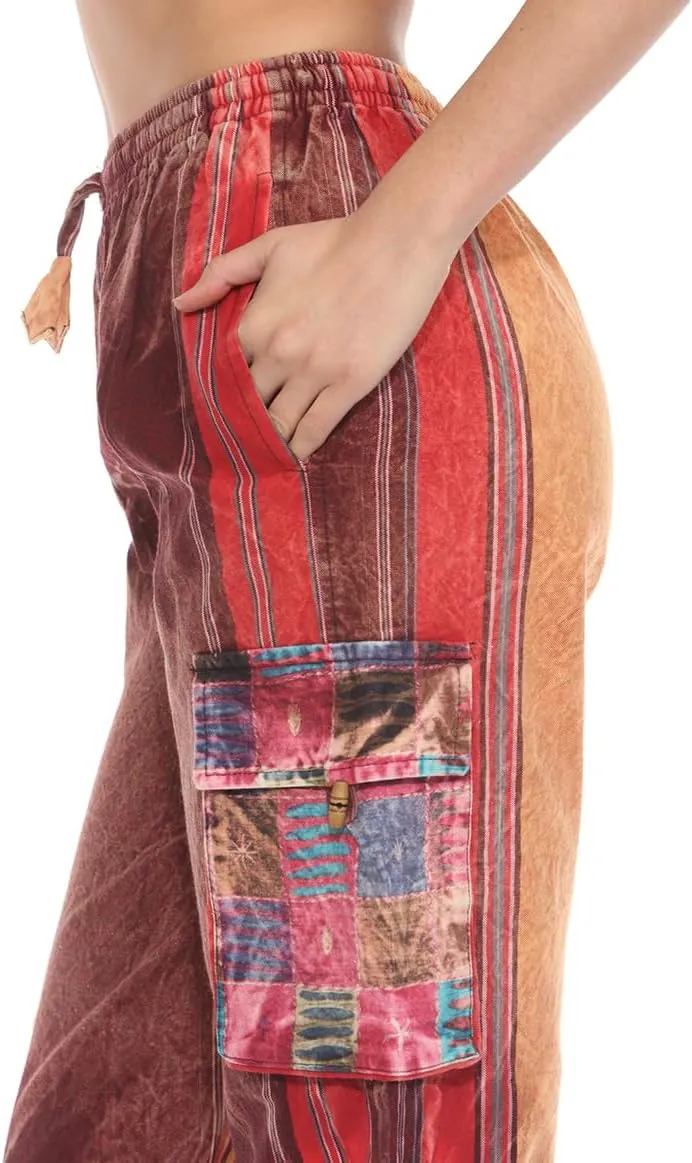 THE COLLECTION ROYAL Unisex Hippie Stonewashed Bohemian Casual Rave Festival Harem Drawstring Boho Trouser Pants