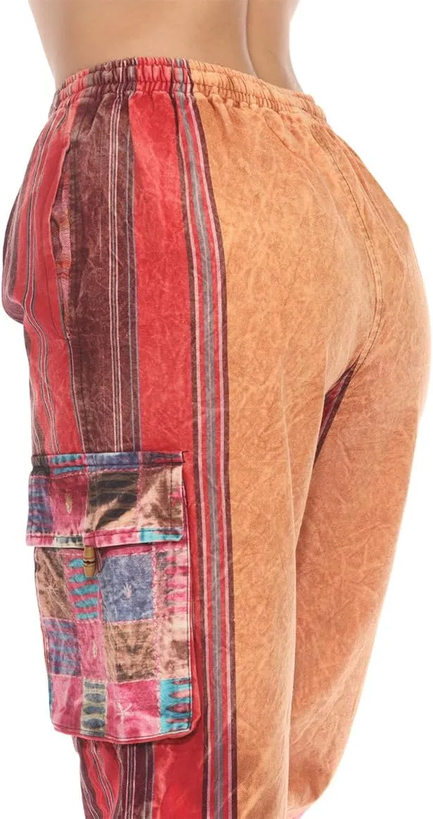 THE COLLECTION ROYAL Unisex Hippie Stonewashed Bohemian Casual Rave Festival Harem Drawstring Boho Trouser Pants