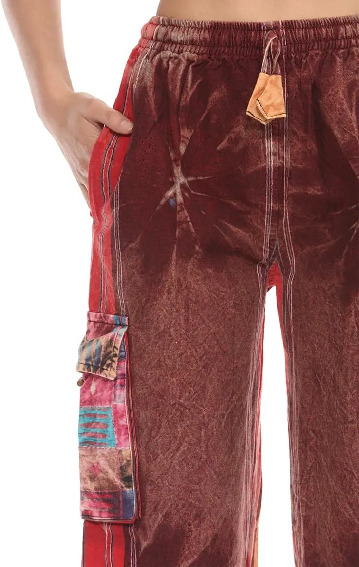 THE COLLECTION ROYAL Unisex Hippie Stonewashed Bohemian Casual Rave Festival Harem Drawstring Boho Trouser Pants