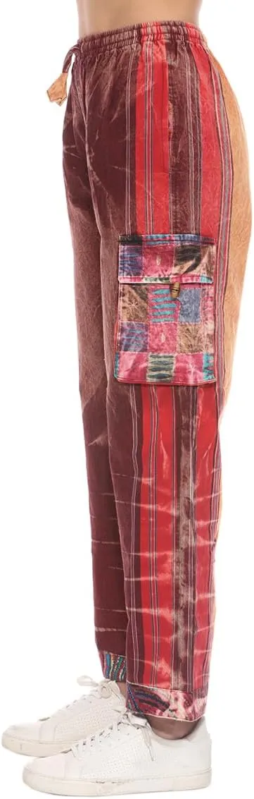 THE COLLECTION ROYAL Unisex Hippie Stonewashed Bohemian Casual Rave Festival Harem Drawstring Boho Trouser Pants