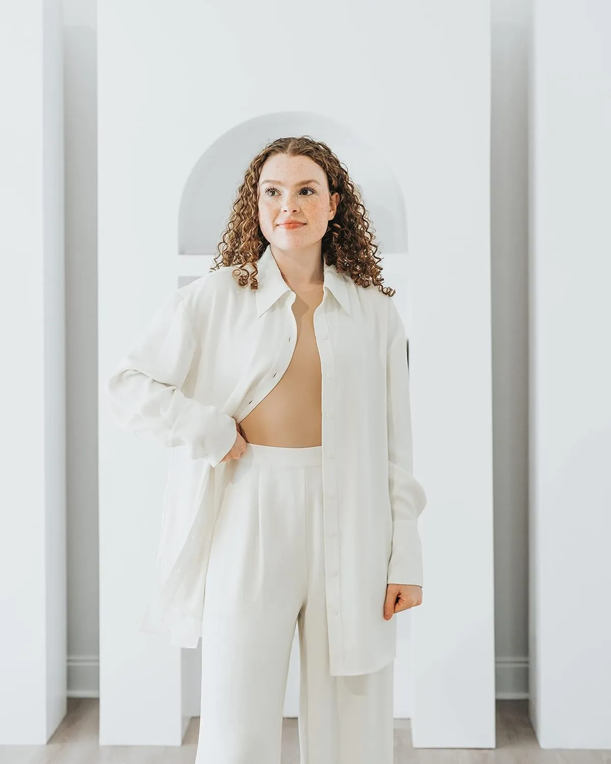 The Drop Women's Ivory Long Side Slit Tunic Shirt by @withloveleena
