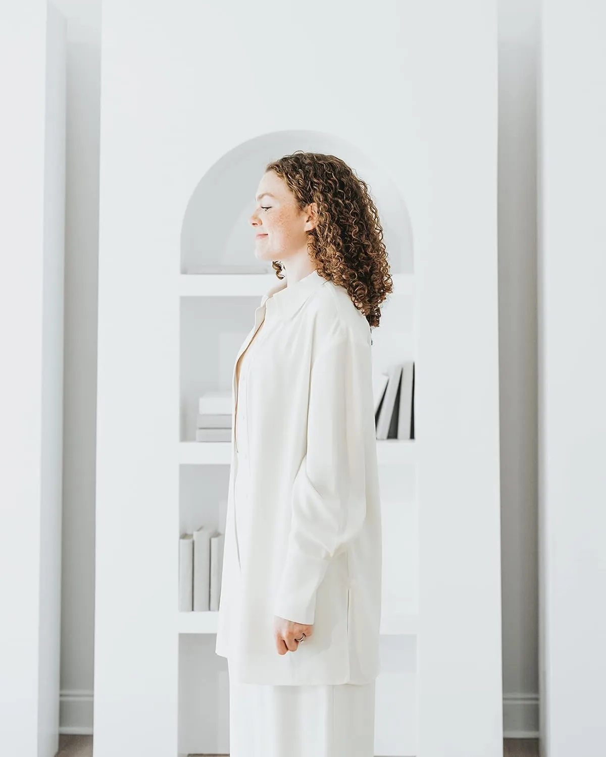 The Drop Women's Ivory Long Side Slit Tunic Shirt by @withloveleena