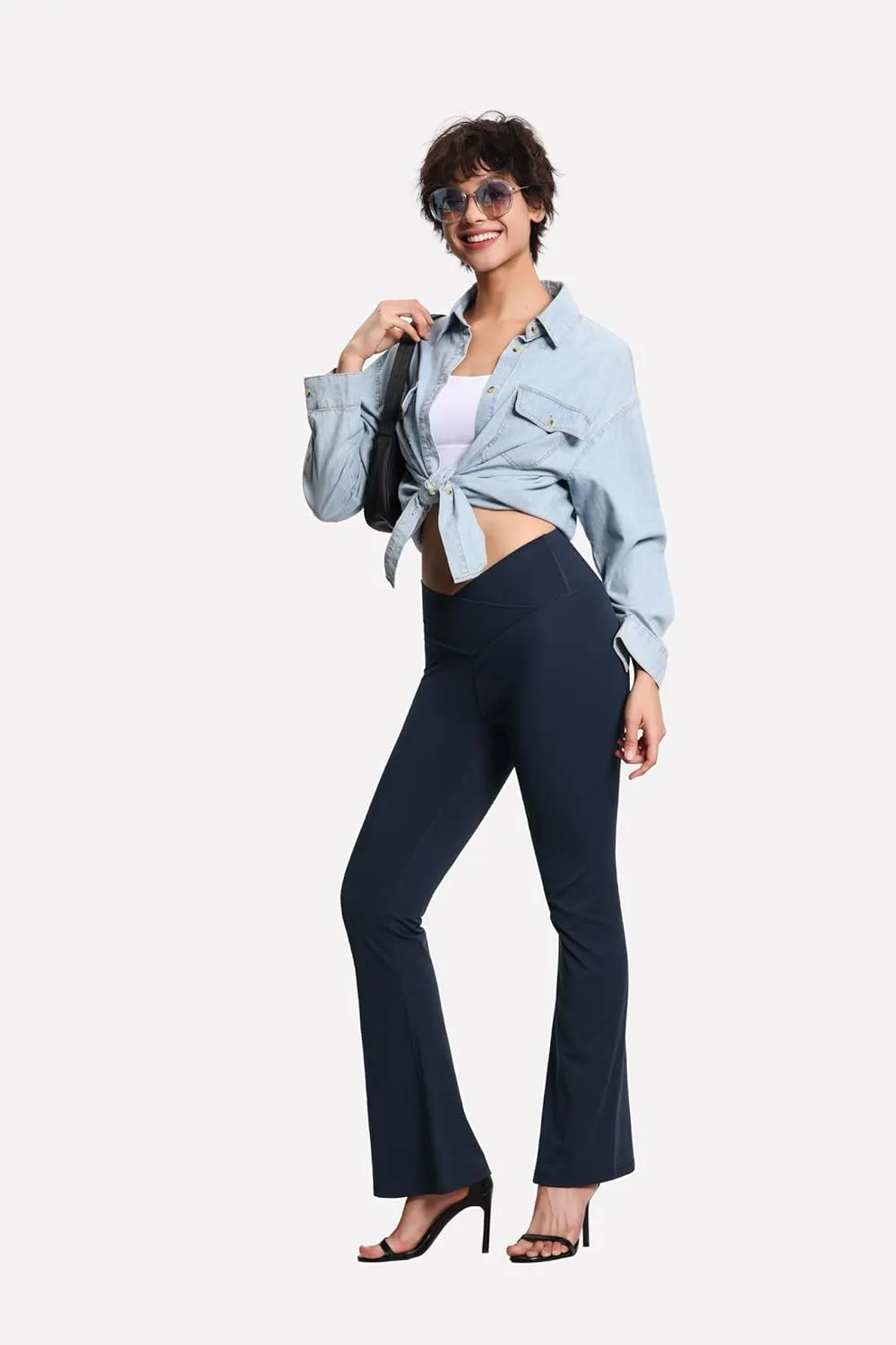 THE GYM PEOPLE Women's Crossover High Waist Flare Workout Leggings Bootcut Bell Bottom Yoga Pants with Tummy Control