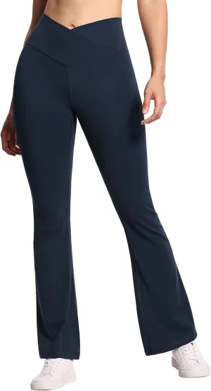 THE GYM PEOPLE Women's Crossover High Waist Flare Workout Leggings Bootcut Bell Bottom Yoga Pants with Tummy Control