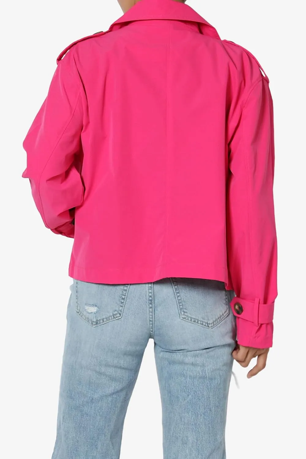 TheMogan Junior's Double Breasted Cropped Jacket Casual Notched Lapel Lightweight Trench Coat