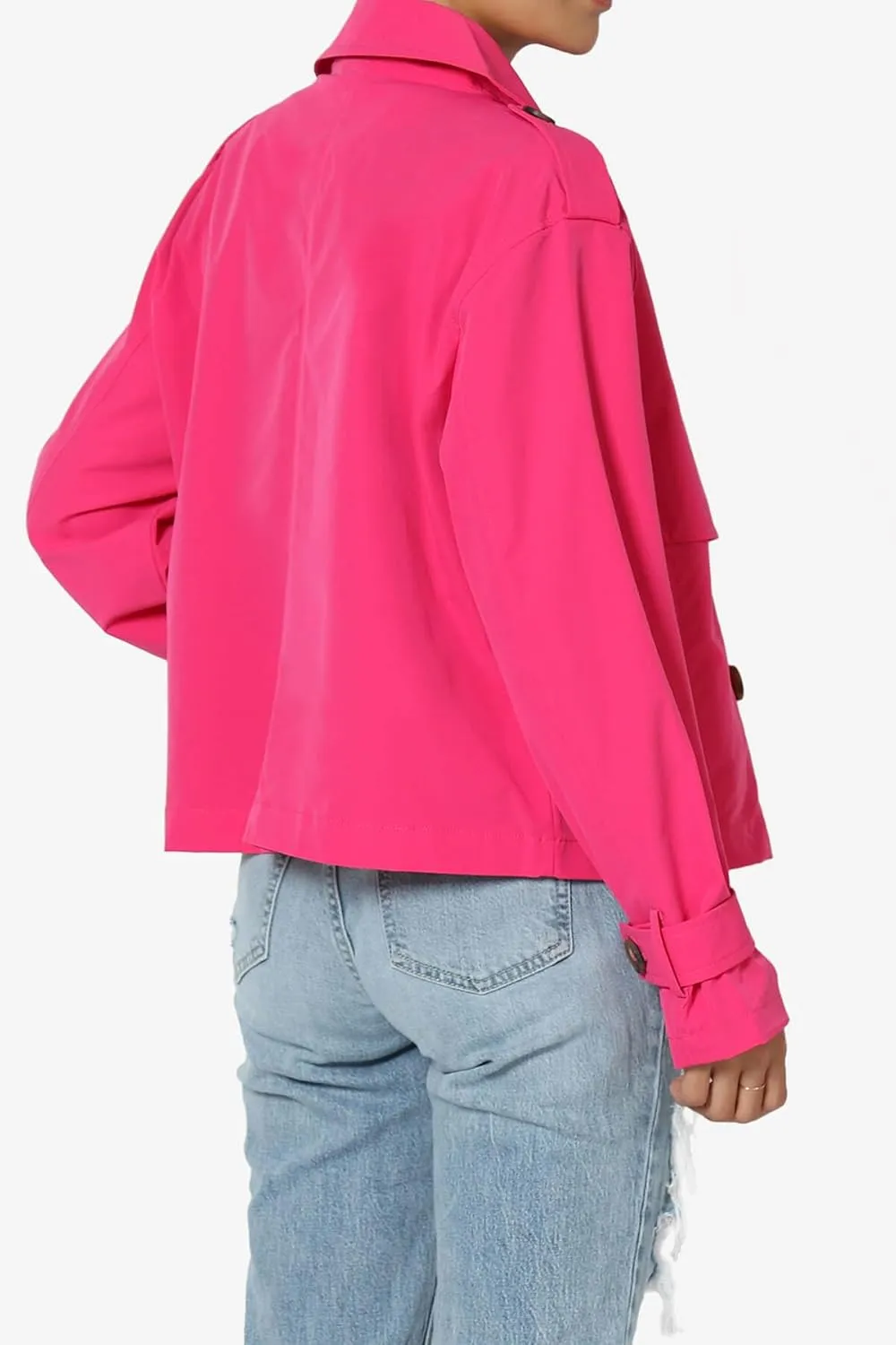 TheMogan Junior's Double Breasted Cropped Jacket Casual Notched Lapel Lightweight Trench Coat