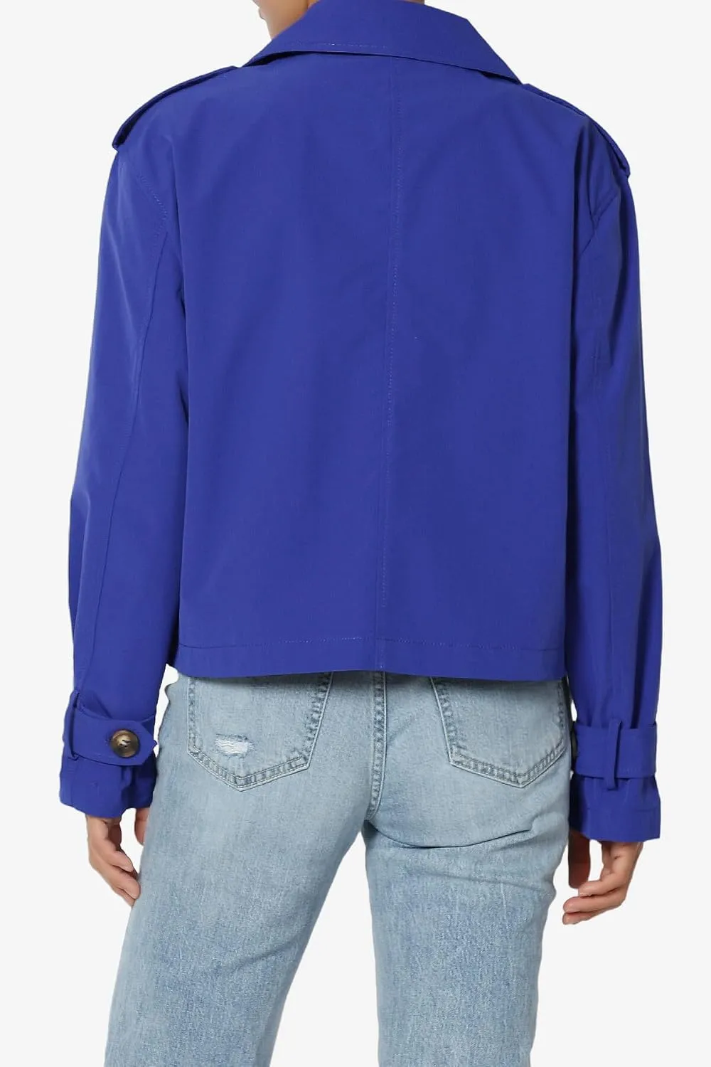 TheMogan Junior's Double Breasted Cropped Jacket Casual Notched Lapel Lightweight Trench Coat
