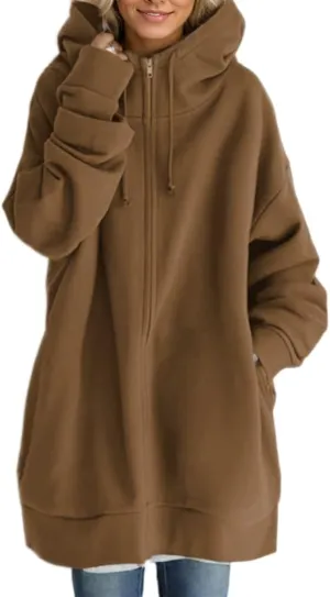 TIAFORD Oversized Zip Up Hoodies for Women Fleece Jackets Long Sleeve Sweatshirts Casual Loose Fall Jacket with Pockets
