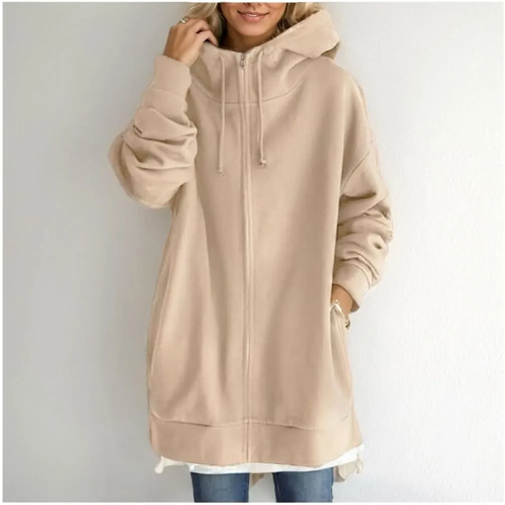 TIAFORD Oversized Zip Up Hoodies for Women Fleece Jackets Long Sleeve Sweatshirts Casual Loose Fall Jacket with Pockets