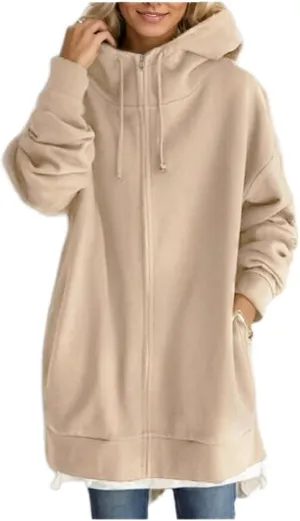 TIAFORD Oversized Zip Up Hoodies for Women Fleece Jackets Long Sleeve Sweatshirts Casual Loose Fall Jacket with Pockets