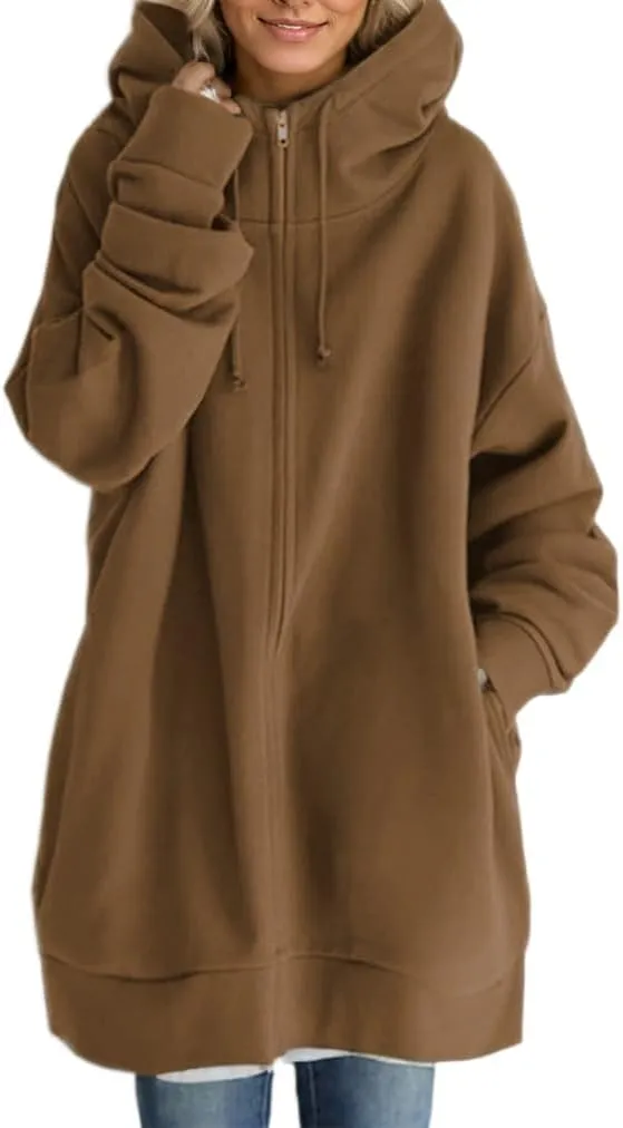 TIAFORD Oversized Zip Up Hoodies for Women Fleece Jackets Long Sleeve Sweatshirts Casual Loose Fall Jacket with Pockets