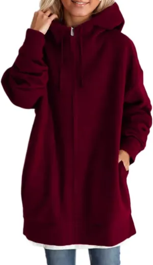 TIAFORD Oversized Zip Up Hoodies for Women Fleece Jackets Long Sleeve Sweatshirts Casual Loose Fall Jacket with Pockets