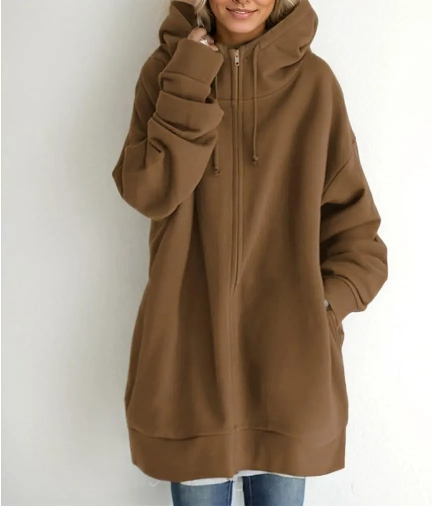 TIAFORD Oversized Zip Up Hoodies for Women Fleece Jackets Long Sleeve Sweatshirts Casual Loose Fall Jacket with Pockets