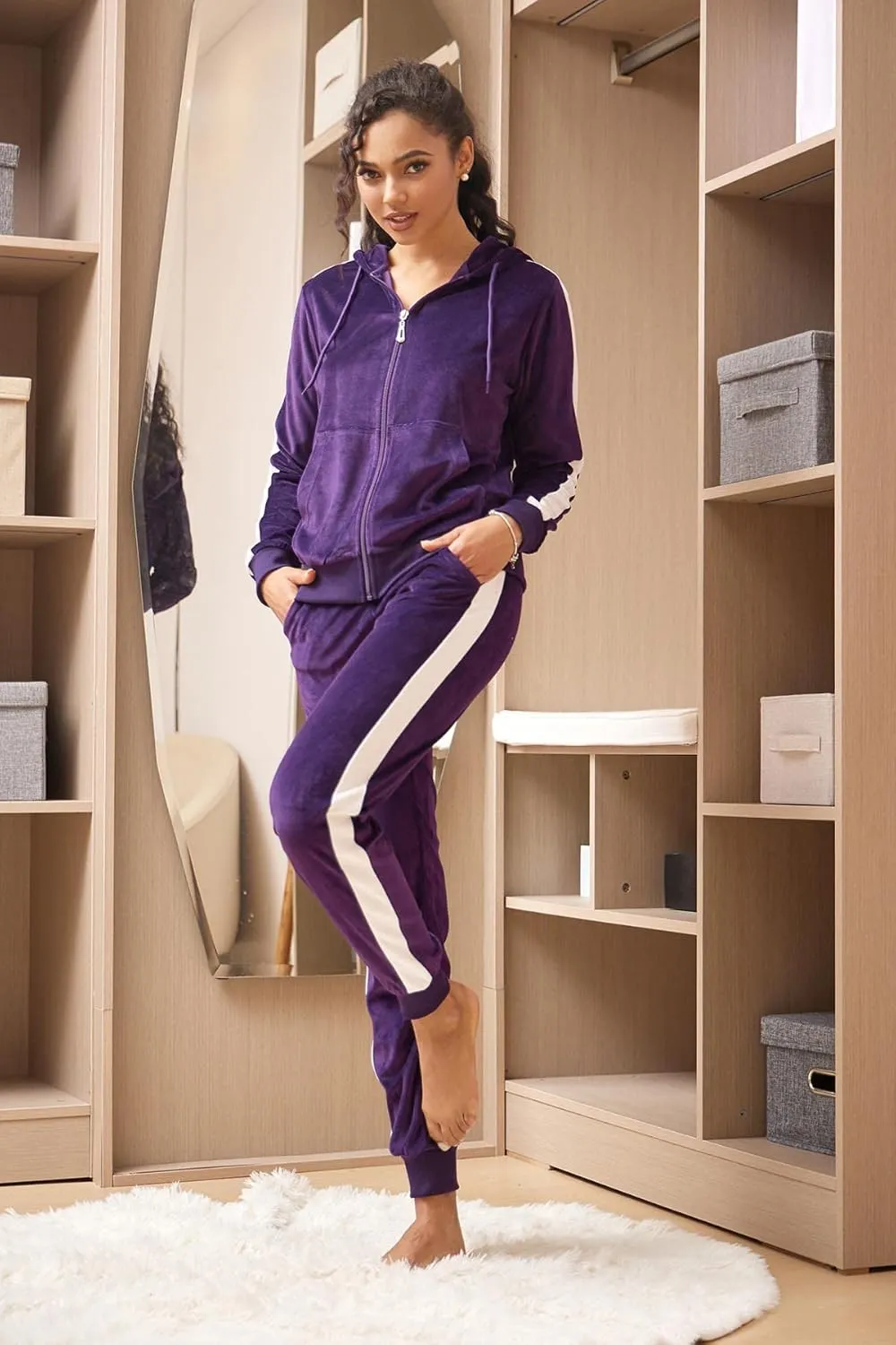 Tracksuit Sets Womens Fashion 2 Piece Sweatsuits Cozy Fleece Zip Up Hoodies and Sweatpants Jogging Sets
