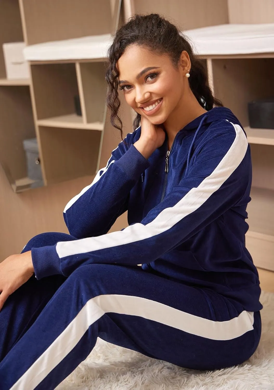Tracksuit Sets Womens Fashion 2 Piece Sweatsuits Cozy Fleece Zip Up Hoodies and Sweatpants Jogging Sets