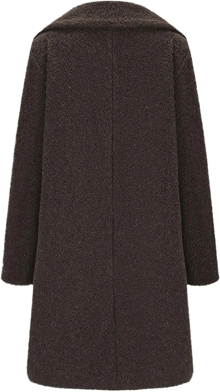 Trench Coat for Women 2024 Fuzzy Fleece Long Coat Notch Lapel Pea Coat Open Front Cardigan Fall Winter Outfitsa