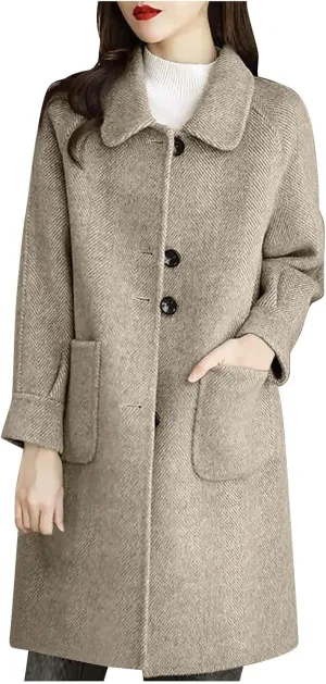 Trench Coat for Women 2024 Single Breasted Wool Coat Notch Lapel Pea Coat Plus Size Dressy Coat Casual Winter Outfits