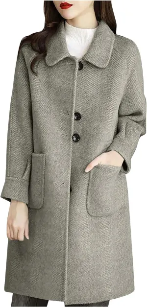 Trench Coat for Women 2024 Single Breasted Wool Coat Notch Lapel Pea Coat Plus Size Dressy Coat Casual Winter Outfits