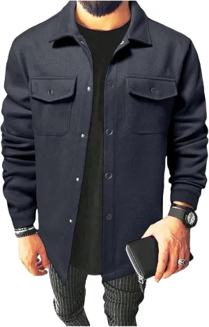 Trench Coat Men Fleece Mid Length Casual Jackets Button Down Plus Size Solid Outwears Fall Winter Windproof Outfits