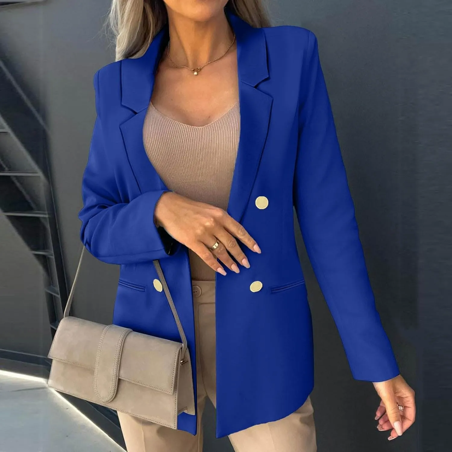 Trench Coat Women Notch Lapel Blazer Business Casual Blazers Trendy Work Office Blazer Jackets Outerwear
