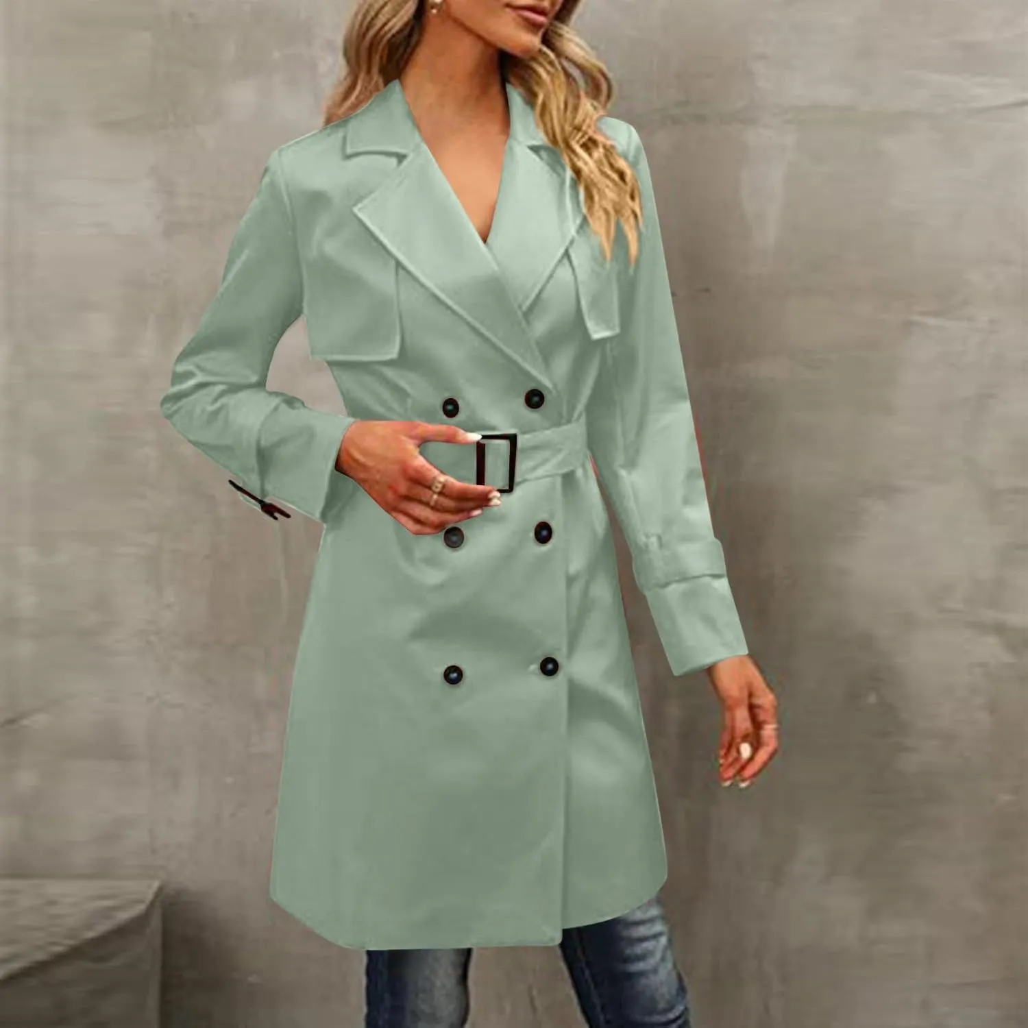 Trench Coat Women,2024 Classic Lapel Double Breasted Overcoat With Belted Elegant Trendy Mid-Length Fall Windbreaker
