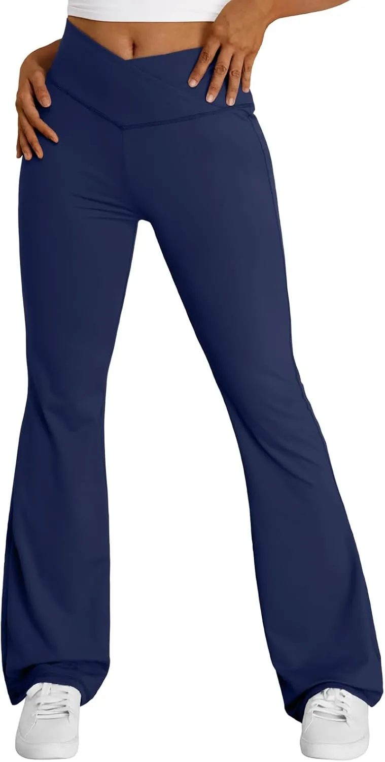 Trendy Queen Flare Leggings for Women Wide Leg Yoga Pants V Crossover High Waisted Bootcut Work Pants Fall Outfits 2025
