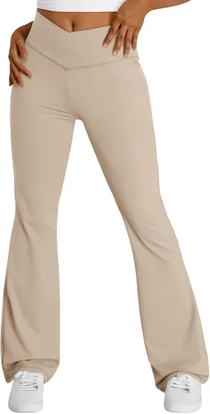 Trendy Queen Flare Leggings for Women Wide Leg Yoga Pants V Crossover High Waisted Bootcut Work Pants Fall Outfits 2025