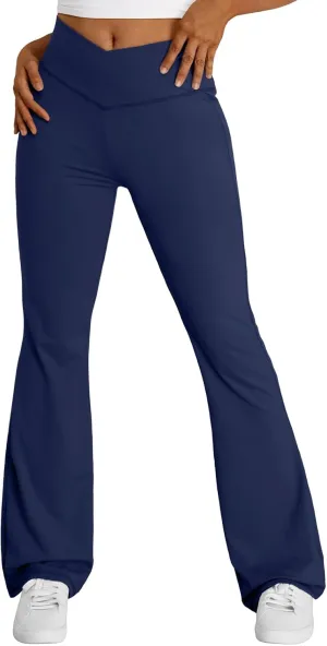 Trendy Queen Flare Leggings for Women Wide Leg Yoga Pants V Crossover High Waisted Bootcut Work Pants Fall Outfits 2025