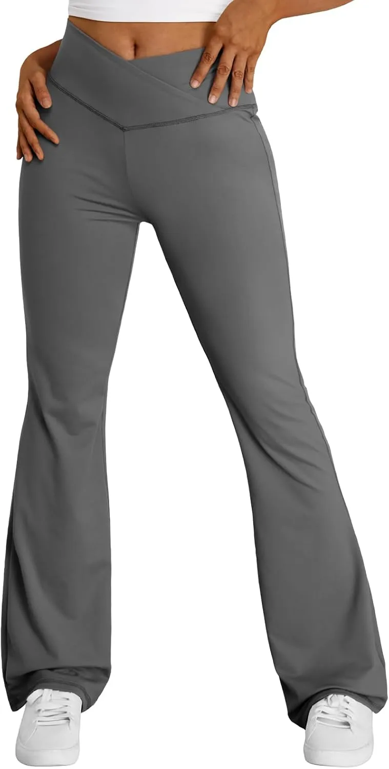 Trendy Queen Flare Leggings for Women Wide Leg Yoga Pants V Crossover High Waisted Bootcut Work Pants Fall Outfits 2025