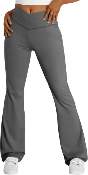 Trendy Queen Flare Leggings for Women Wide Leg Yoga Pants V Crossover High Waisted Bootcut Work Pants Fall Outfits 2025