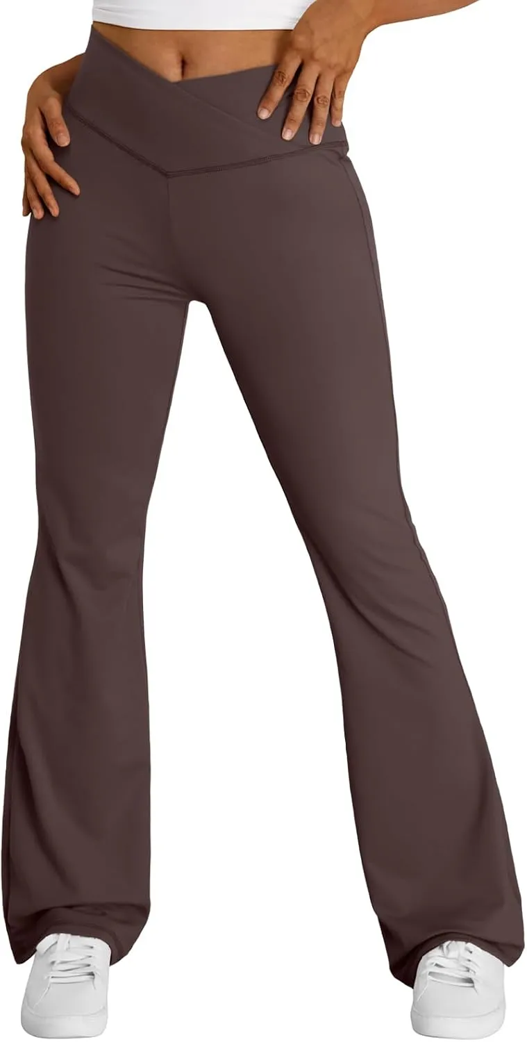 Trendy Queen Flare Leggings for Women Wide Leg Yoga Pants V Crossover High Waisted Bootcut Work Pants Fall Outfits 2025