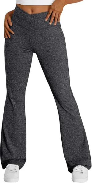 Trendy Queen Flare Leggings for Women Wide Leg Yoga Pants V Crossover High Waisted Bootcut Work Pants Fall Outfits 2025
