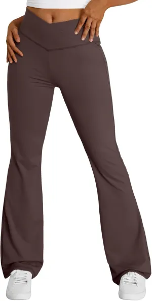 Trendy Queen Flare Leggings for Women Wide Leg Yoga Pants V Crossover High Waisted Bootcut Work Pants Fall Outfits 2025