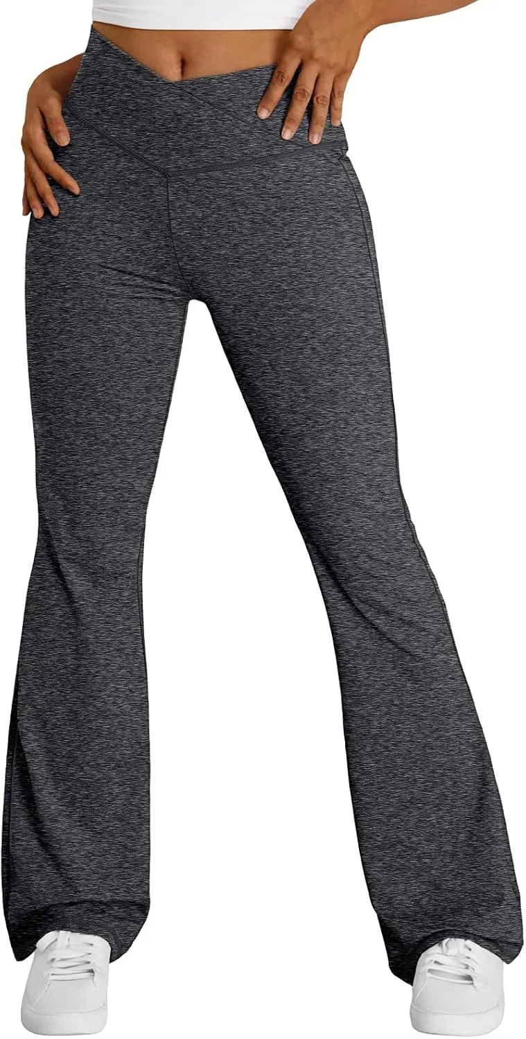 Trendy Queen Flare Leggings for Women Wide Leg Yoga Pants V Crossover High Waisted Bootcut Work Pants Fall Outfits 2025