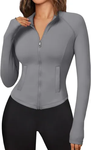 Trendy Queen Women's Full Zip Up Scrubs Lightweight Jacket Cropped Long Sleeve Workout Sweatshirts Slim Fit Running Hoodies