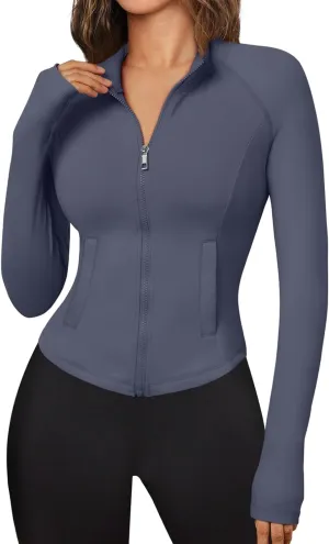Trendy Queen Women's Full Zip Up Scrubs Lightweight Jacket Cropped Long Sleeve Workout Sweatshirts Slim Fit Running Hoodies