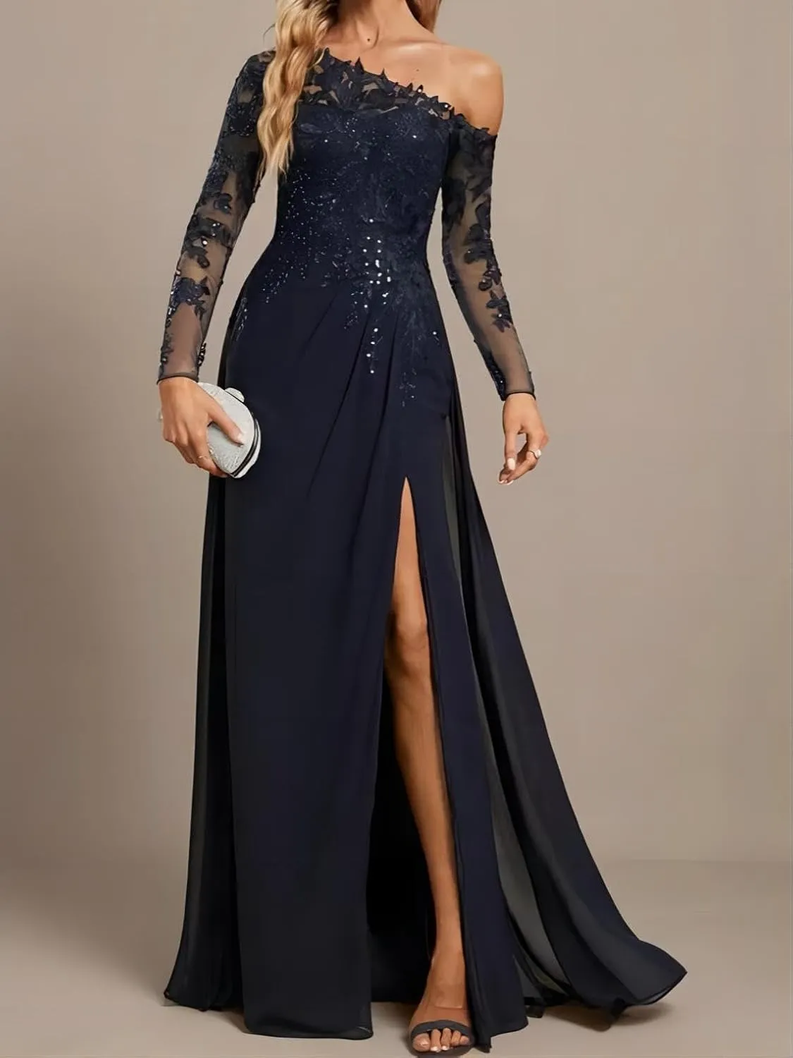Trumpet/Mermaid Sexy Formal Evening Dress Prom Dress Wedding Party Gown Floor-Length Chiffon Lace Leg Slit Sequins