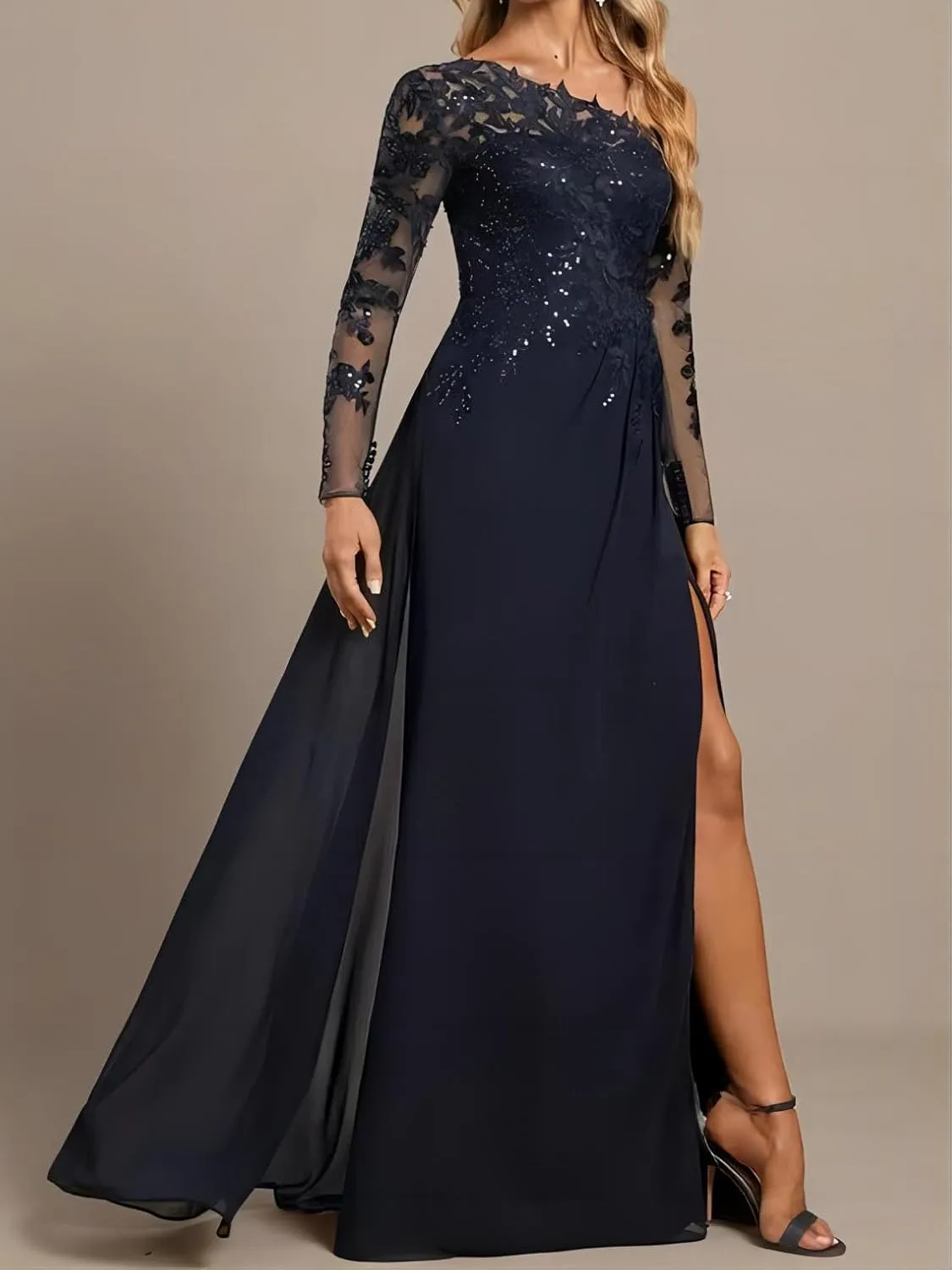 Trumpet/Mermaid Sexy Formal Evening Dress Prom Dress Wedding Party Gown Floor-Length Chiffon Lace Leg Slit Sequins