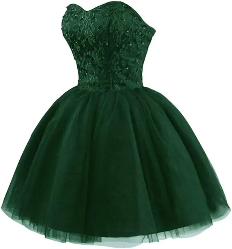 Tulle Strapless Homecoming Dresses Tulle Beading Teens Prom Dress Short Lace Puffy Gown for Women Cocktail