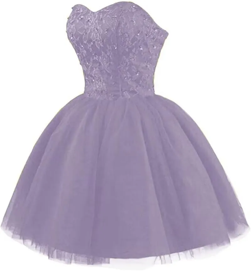 Tulle Strapless Homecoming Dresses Tulle Beading Teens Prom Dress Short Lace Puffy Gown for Women Cocktail