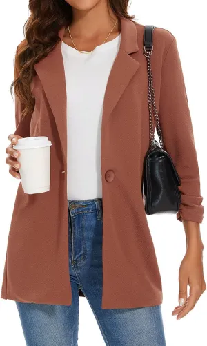 Unifizz Women Long Blazers for Business Casual 3/4 Sleeve Button Front Notch Lapel Lightweight Work Office Blazer Jackets
