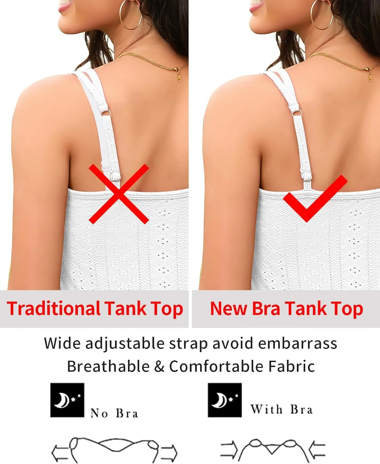 V FOR CITY Womens Tank Tops with Built-in Bra Flowy Eyelet Embroidery V Neck Camisole Adjustable Spaghetti Strap Camis Shirts
