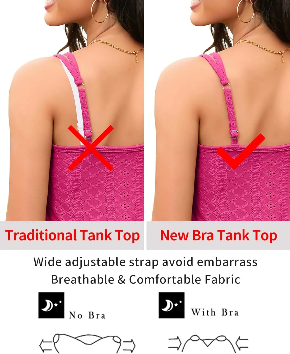 V FOR CITY Womens Tank Tops with Built-in Bra Flowy Eyelet Embroidery V Neck Camisole Adjustable Spaghetti Strap Camis Shirts